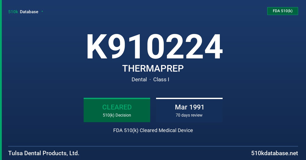 K910224 THERMAPREP FDA 510(k) Cleared Medical Device