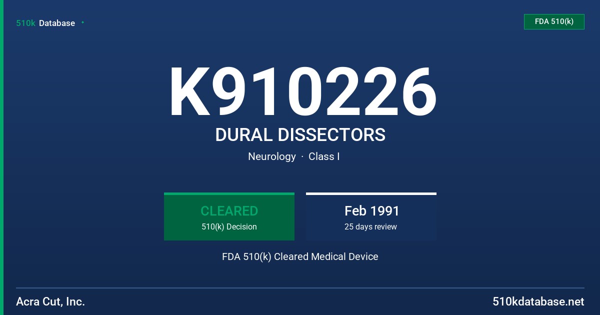 K910226 DURAL DISSECTORS FDA 510(k) Cleared Medical Device