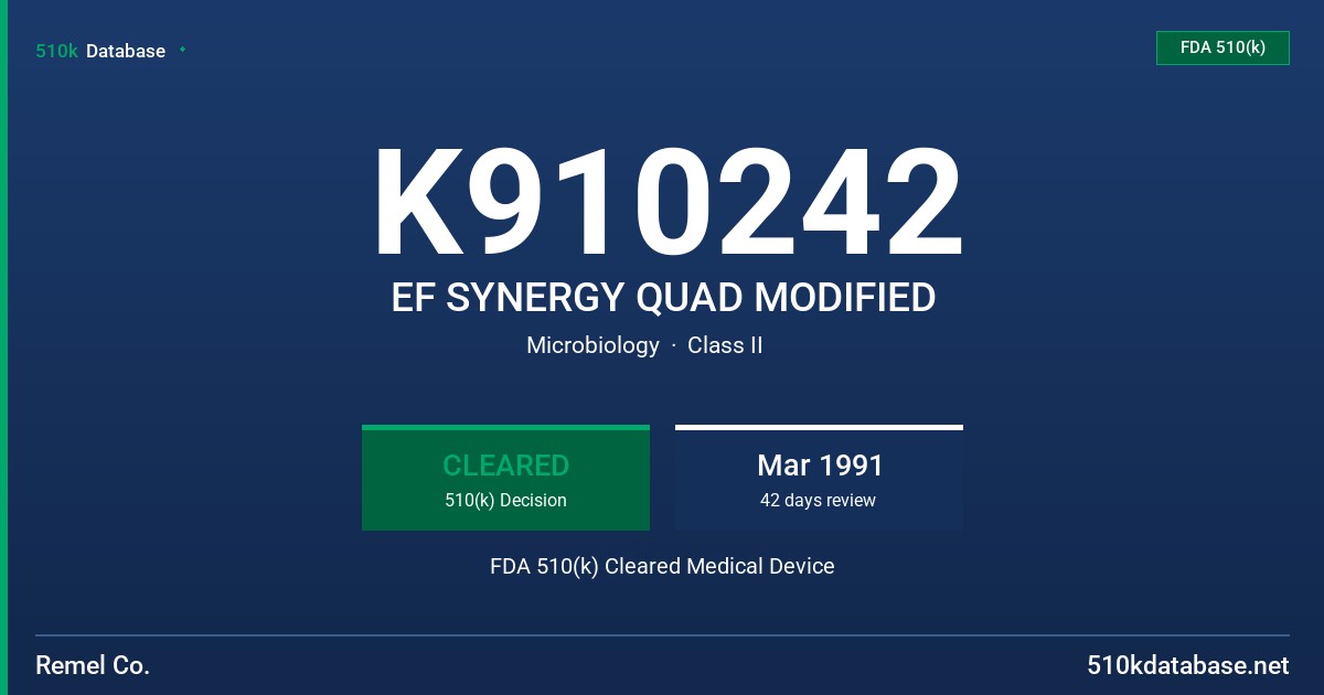 K910242 EF SYNERGY QUAD MODIFIED FDA 510(k) Cleared Medical Device