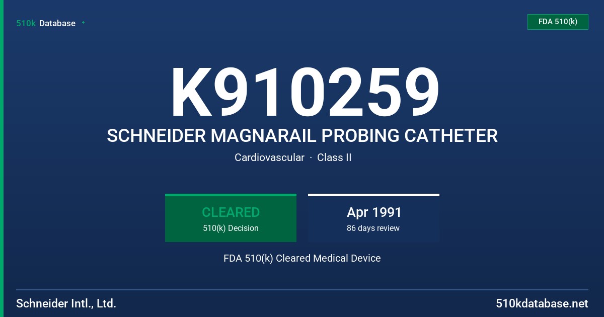 K910259 SCHNEIDER MAGNARAIL PROBING CATHETER FDA 510(k) Cleared Medical Device