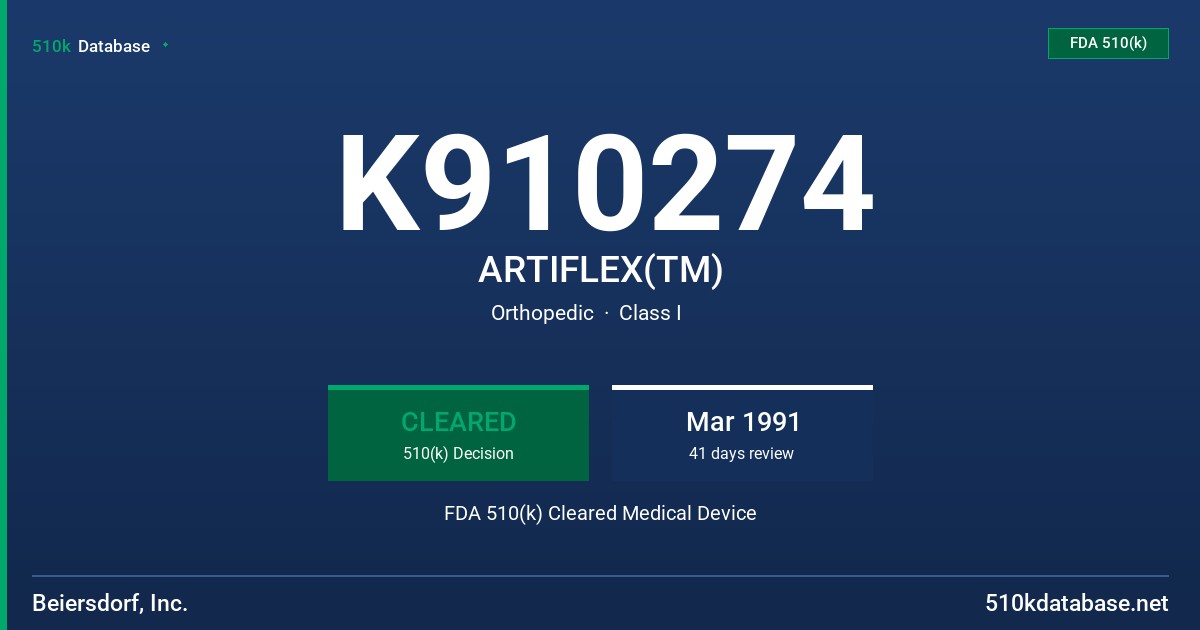 K910274 ARTIFLEX(TM) FDA 510(k) Cleared Medical Device