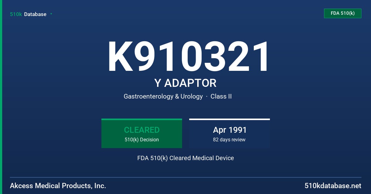 K910321 Y ADAPTOR FDA 510(k) Cleared Medical Device