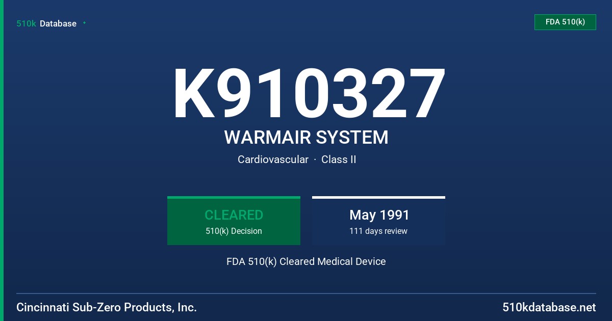 K910327 WARMAIR SYSTEM FDA 510(k) Cleared Medical Device