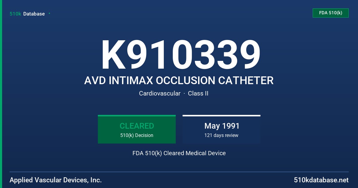 K910339 AVD INTIMAX OCCLUSION CATHETER FDA 510(k) Cleared Medical Device