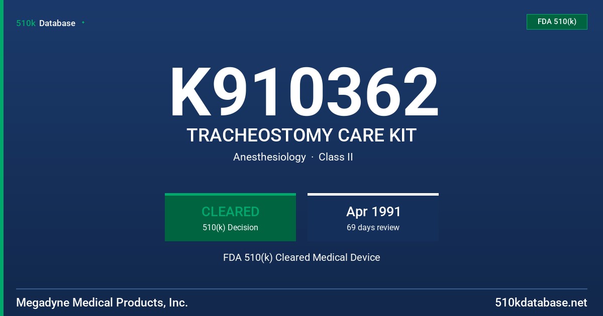 K910362 TRACHEOSTOMY CARE KIT FDA 510(k) Cleared Medical Device