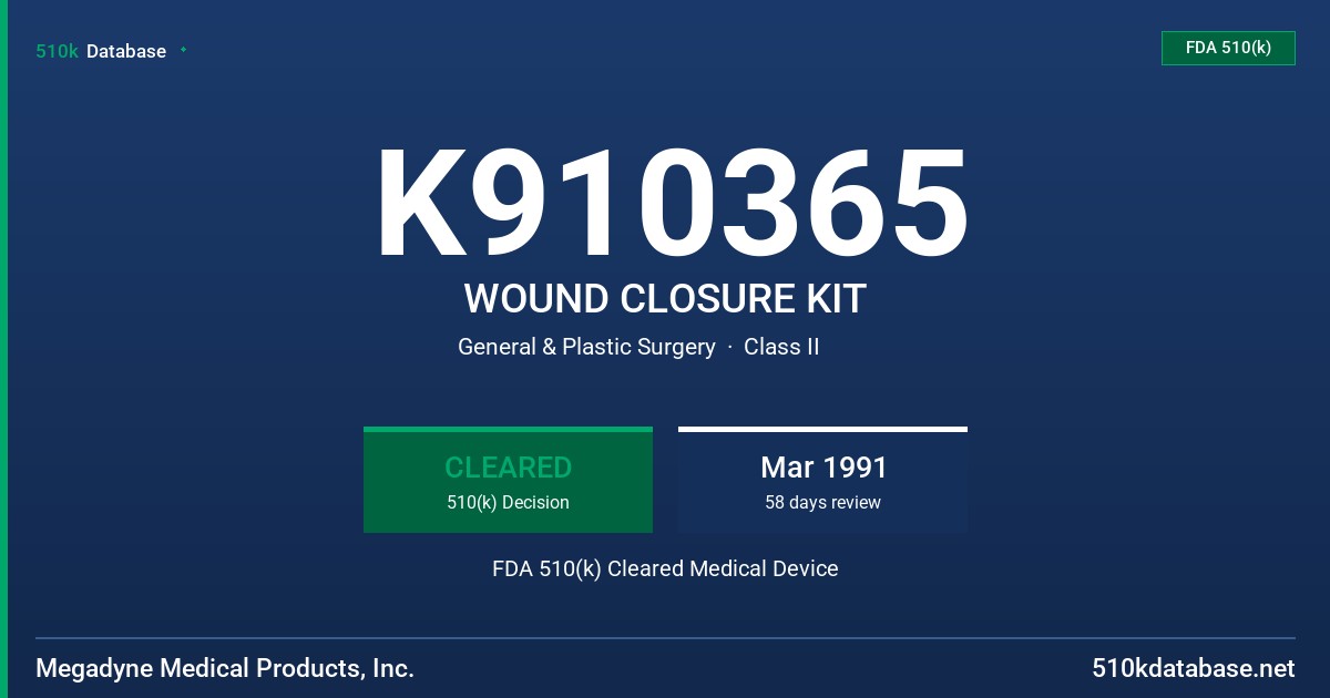 K910365 WOUND CLOSURE KIT FDA 510(k) Cleared Medical Device