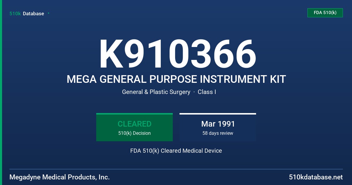 K910366 MEGA GENERAL PURPOSE INSTRUMENT KIT FDA 510(k) Cleared Medical Device