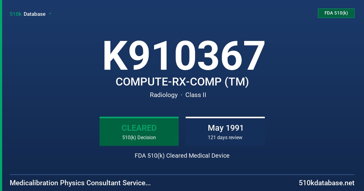 K910367 COMPUTE-RX-COMP (TM) FDA 510(k) Cleared Medical Device