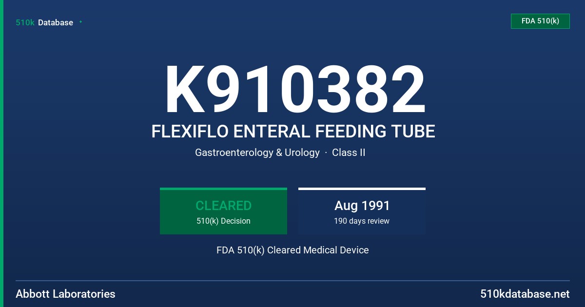 K910382 FLEXIFLO ENTERAL FEEDING TUBE FDA 510(k) Cleared Medical Device