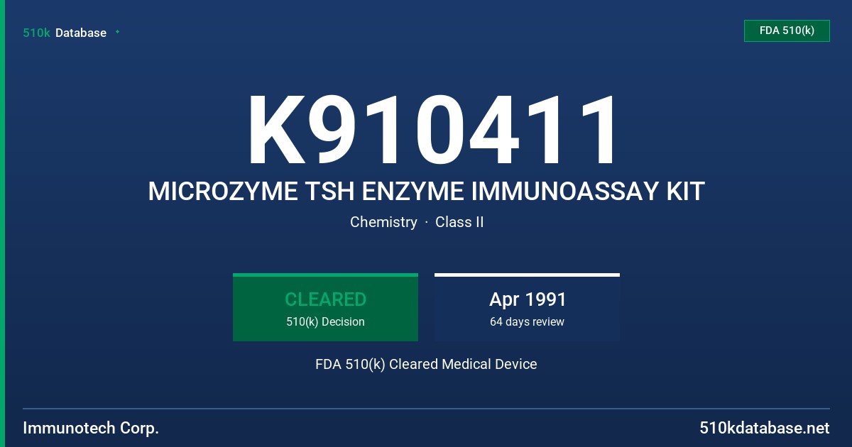 K910411 MICROZYME TSH ENZYME IMMUNOASSAY KIT FDA 510(k) Cleared Medical Device