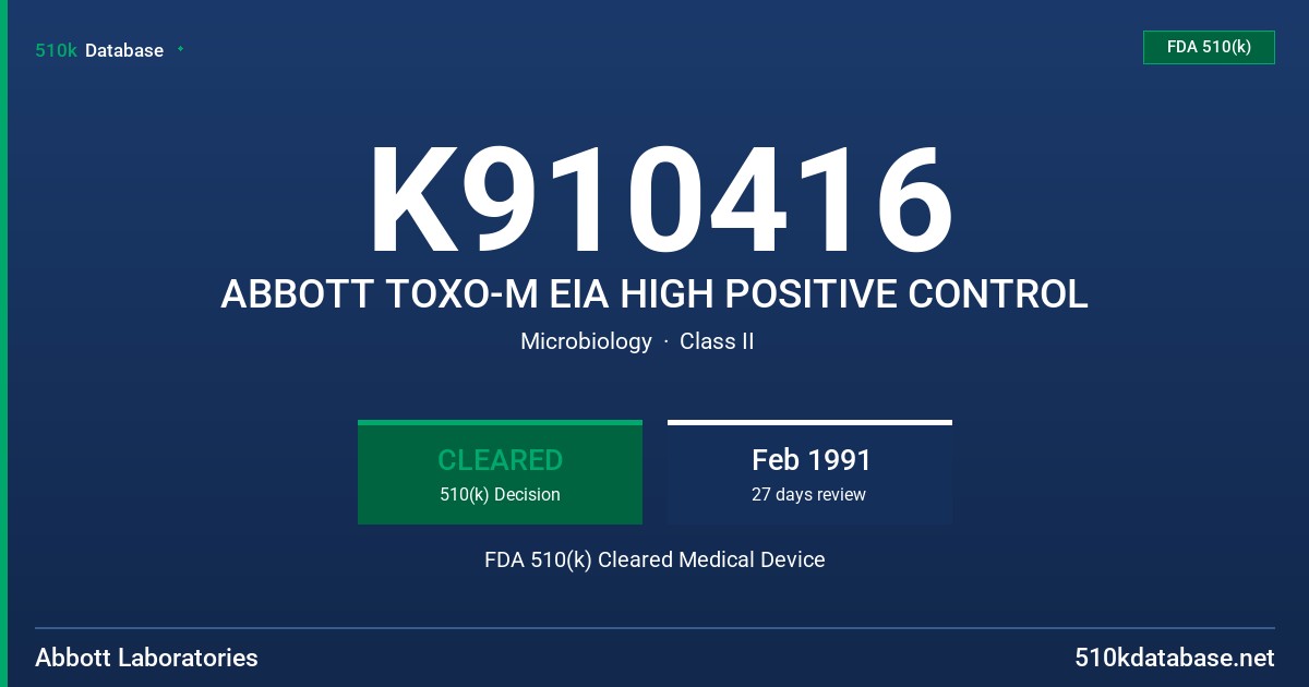 K910416 ABBOTT TOXO-M EIA HIGH POSITIVE CONTROL FDA 510(k) Cleared Medical Device