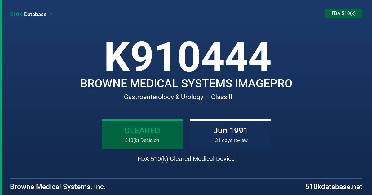 K910444 BROWNE MEDICAL SYSTEMS IMAGEPRO FDA 510(k) Cleared Medical Device
