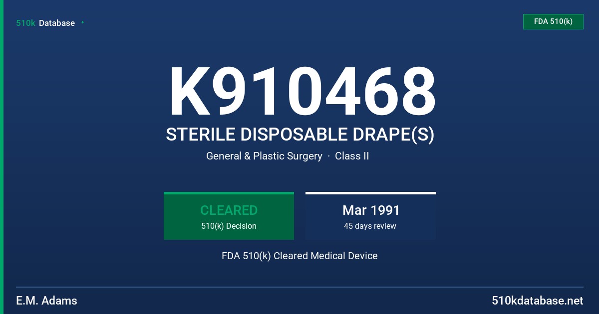 K910468 STERILE DISPOSABLE DRAPE(S) FDA 510(k) Cleared Medical Device