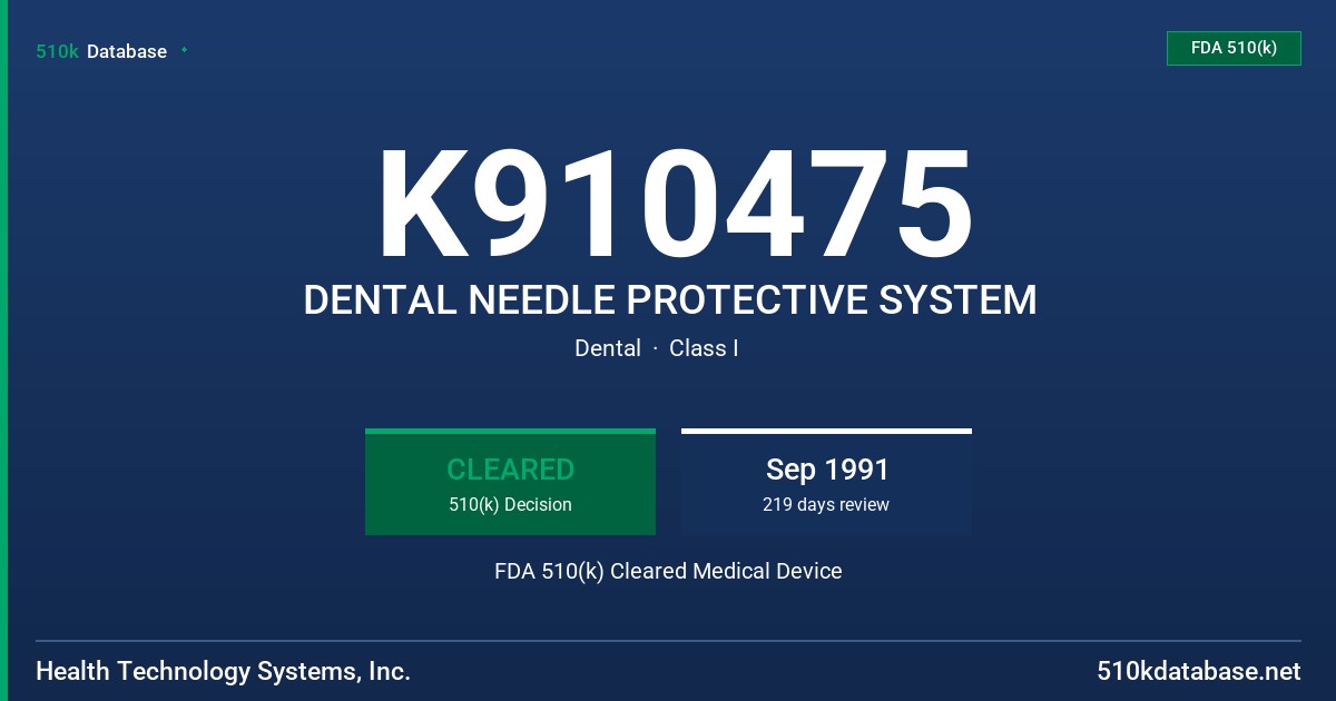 K910475 DENTAL NEEDLE PROTECTIVE SYSTEM FDA 510(k) Cleared Medical Device