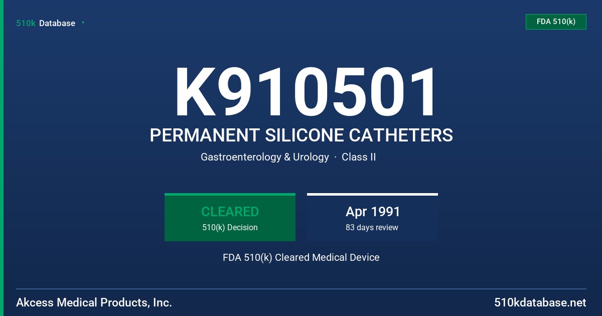 K910501 PERMANENT SILICONE CATHETERS FDA 510(k) Cleared Medical Device