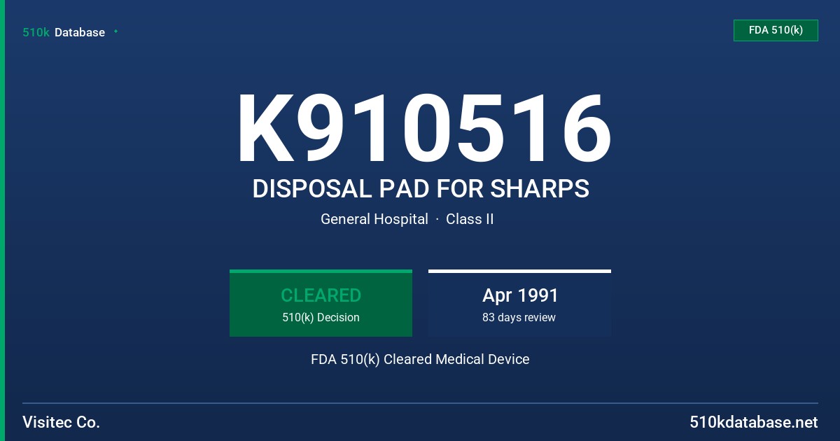 K910516 DISPOSAL PAD FOR SHARPS FDA 510(k) Cleared Medical Device