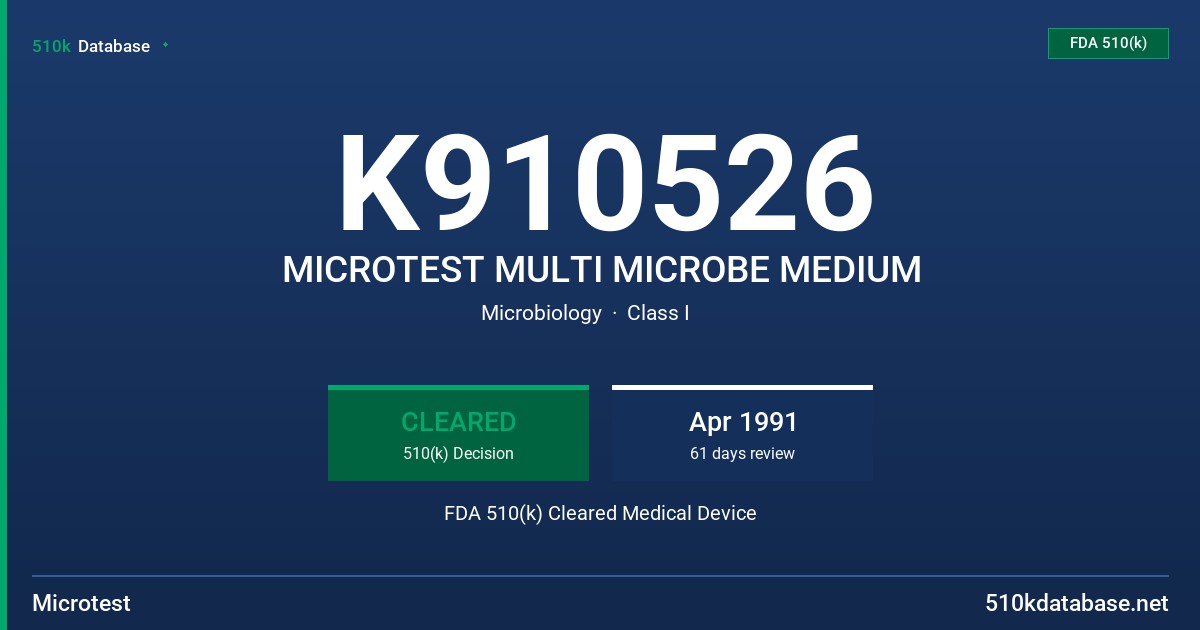 K910526 MICROTEST MULTI MICROBE MEDIUM FDA 510(k) Cleared Medical Device