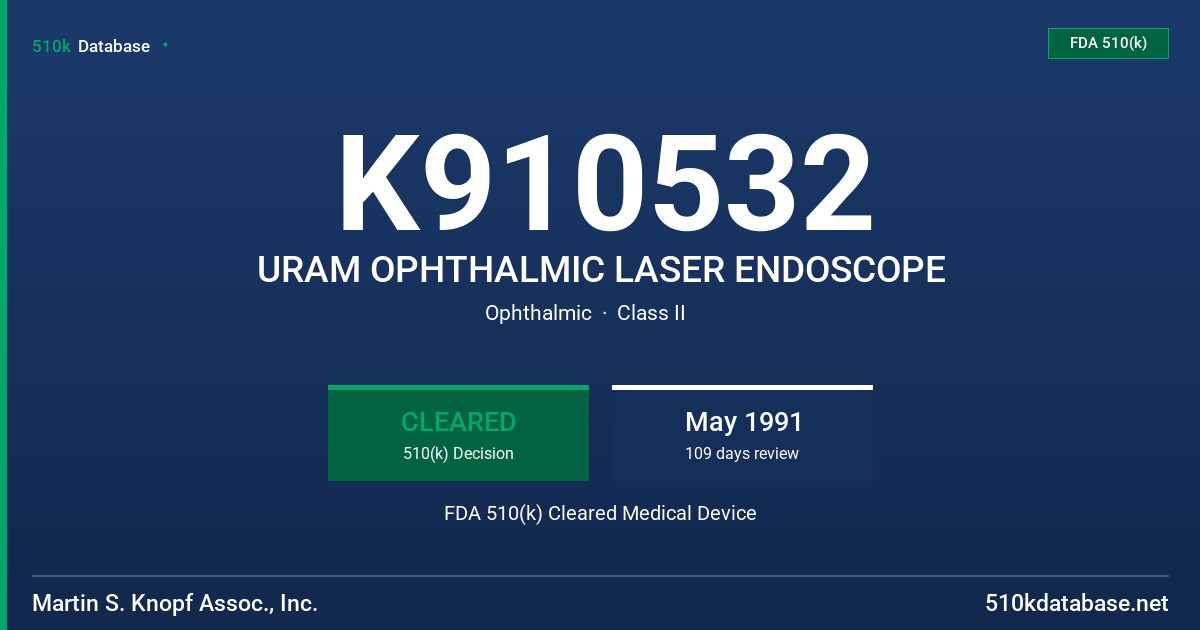 K910532 URAM OPHTHALMIC LASER ENDOSCOPE FDA 510(k) Cleared Medical Device