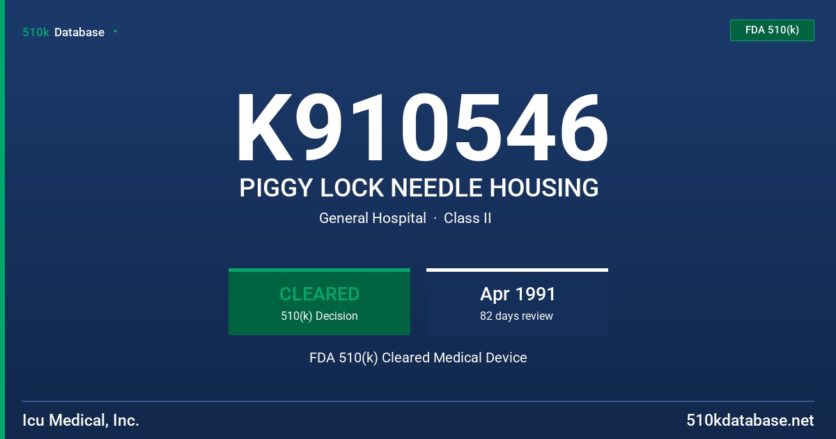 K910546 PIGGY LOCK NEEDLE HOUSING FDA 510(k) Cleared Medical Device