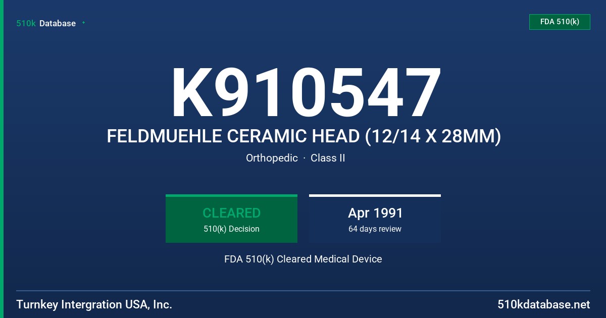 K910547 FELDMUEHLE CERAMIC HEAD (12/14 X 28MM) FDA 510(k) Cleared Medical Device