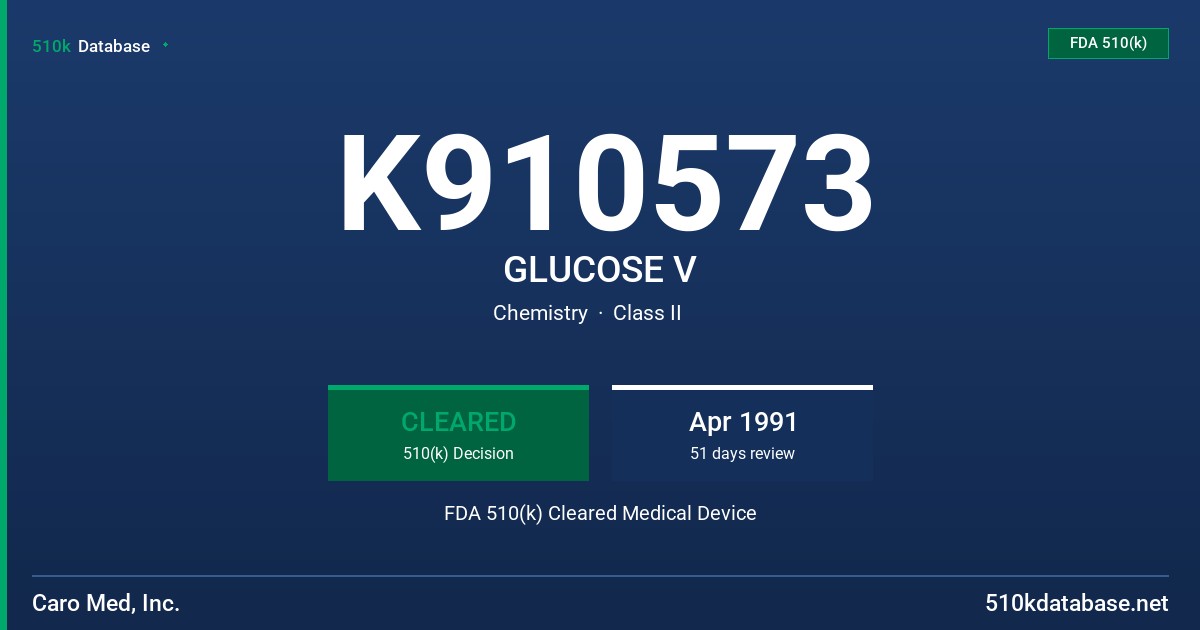 K910573 GLUCOSE V FDA 510(k) Cleared Medical Device
