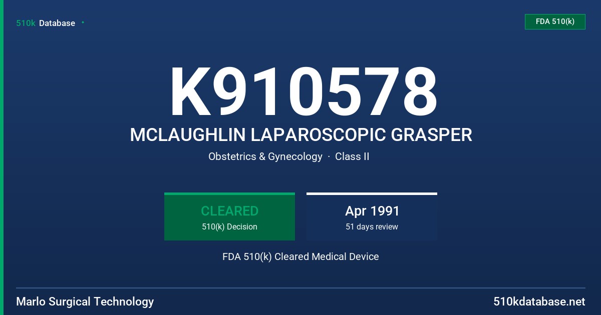 K910578 MCLAUGHLIN LAPAROSCOPIC GRASPER FDA 510(k) Cleared Medical Device