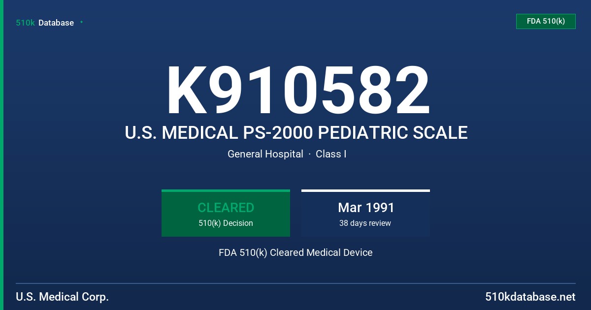 K910582 U.S. MEDICAL PS-2000 PEDIATRIC SCALE FDA 510(k) Cleared Medical Device