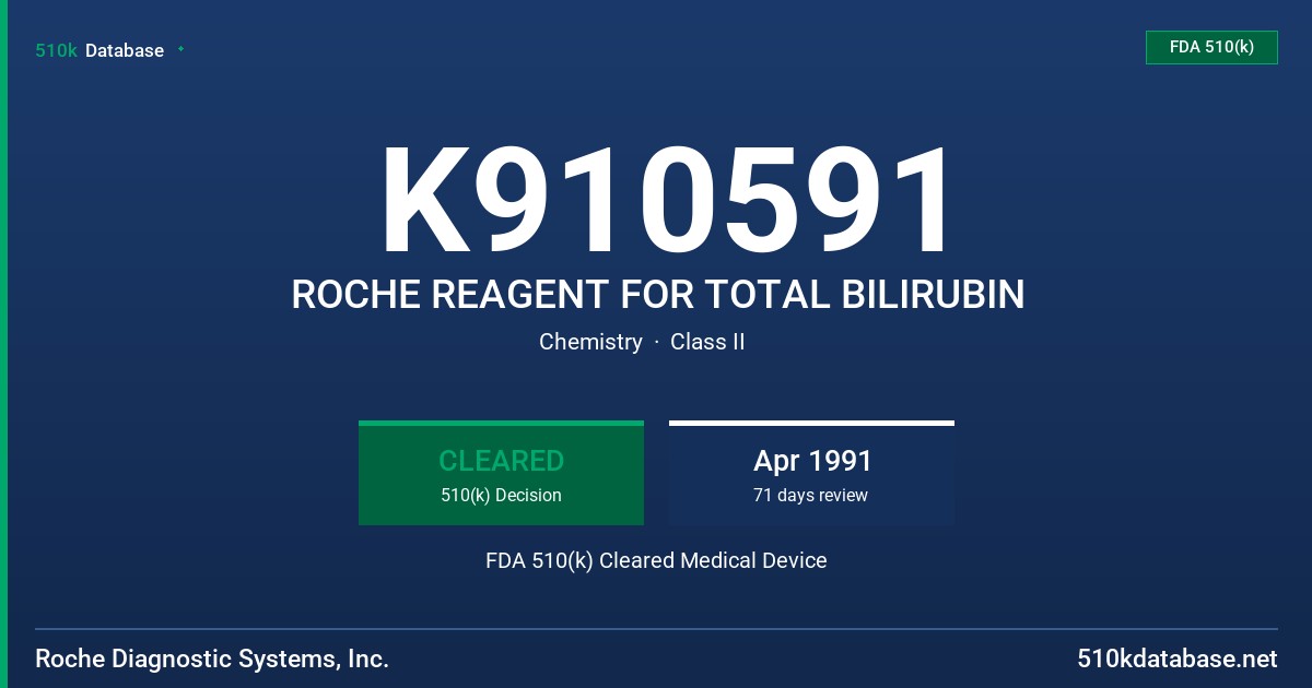 K910591 ROCHE REAGENT FOR TOTAL BILIRUBIN FDA 510(k) Cleared Medical Device