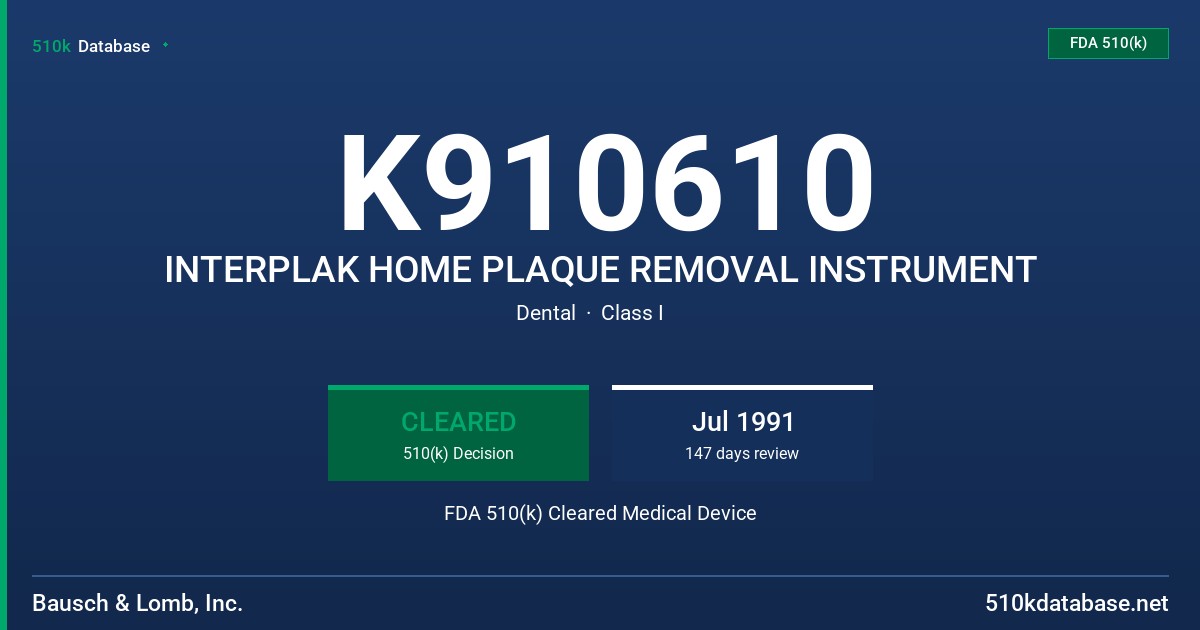 K910610 INTERPLAK HOME PLAQUE REMOVAL INSTRUMENT FDA 510(k) Cleared Medical Device