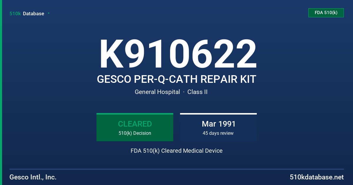 K910622 GESCO PER-Q-CATH REPAIR KIT FDA 510(k) Cleared Medical Device