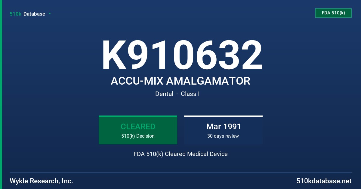 K910632 ACCU-MIX AMALGAMATOR FDA 510(k) Cleared Medical Device