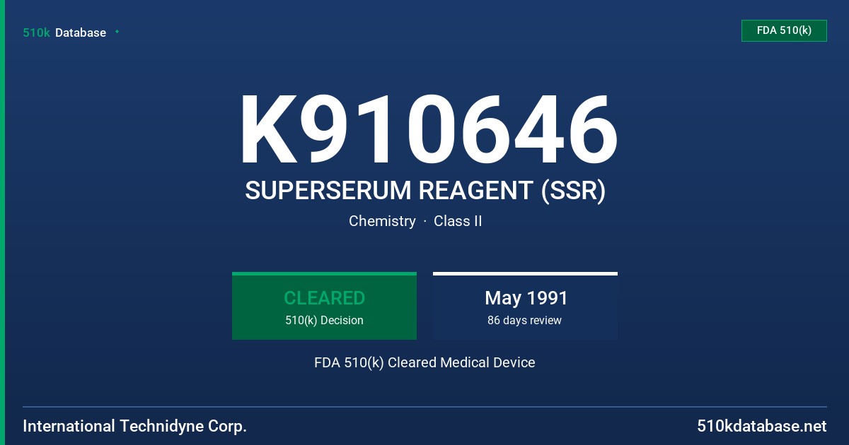 K910646 SUPERSERUM REAGENT (SSR) FDA 510(k) Cleared Medical Device