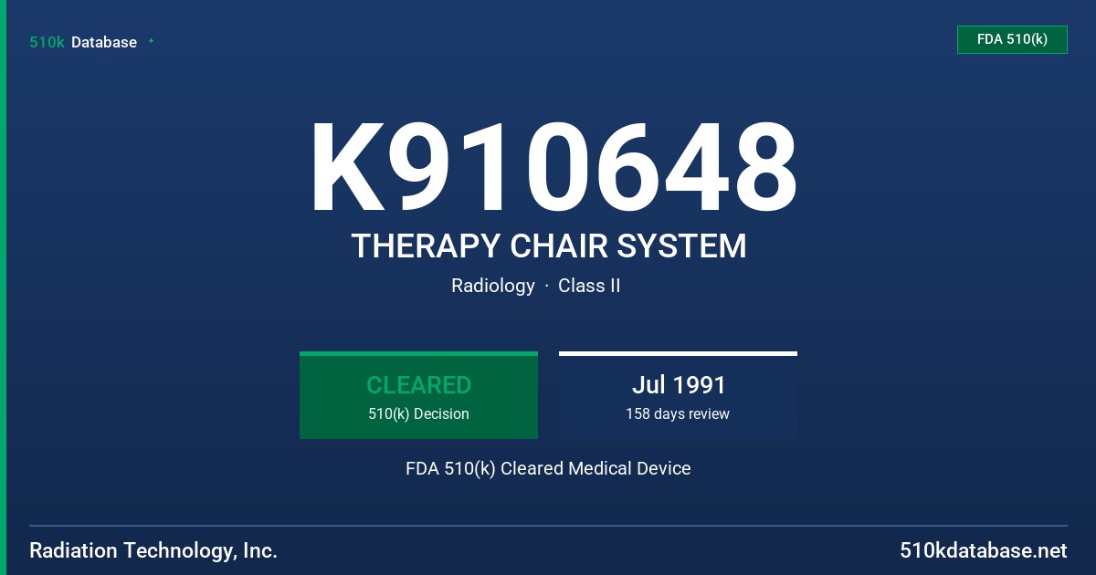 K910648 THERAPY CHAIR SYSTEM FDA 510(k) Cleared Medical Device