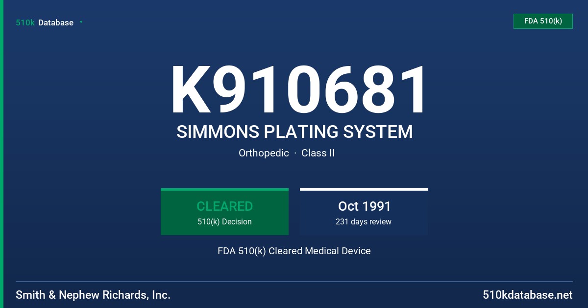 K910681 SIMMONS PLATING SYSTEM FDA 510(k) Cleared Medical Device