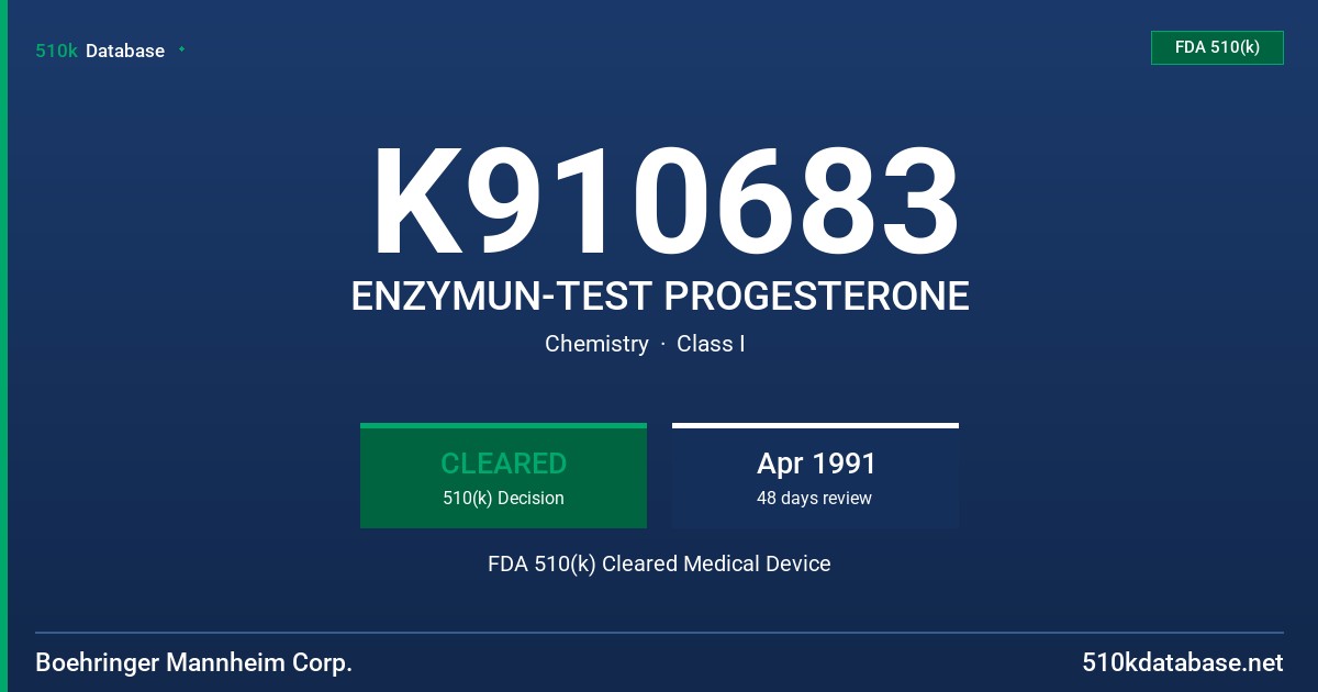 K910683 ENZYMUN-TEST PROGESTERONE FDA 510(k) Cleared Medical Device