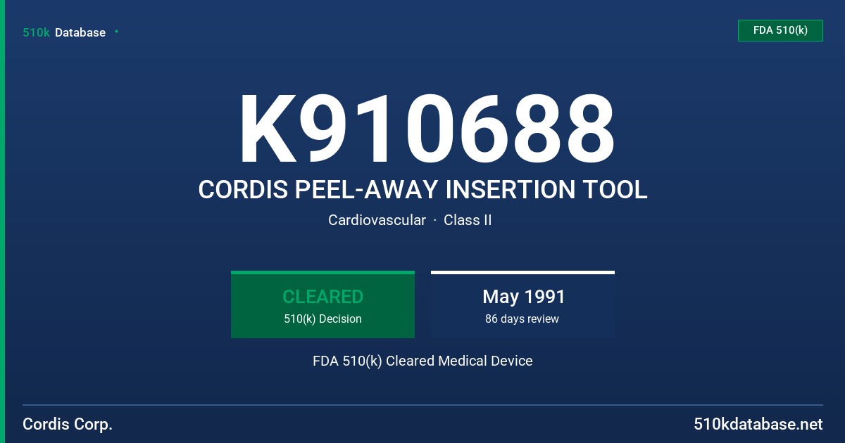 K910688 CORDIS PEEL-AWAY INSERTION TOOL FDA 510(k) Cleared Medical Device