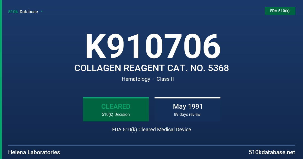 K910706 COLLAGEN REAGENT CAT. NO. 5368 FDA 510(k) Cleared Medical Device