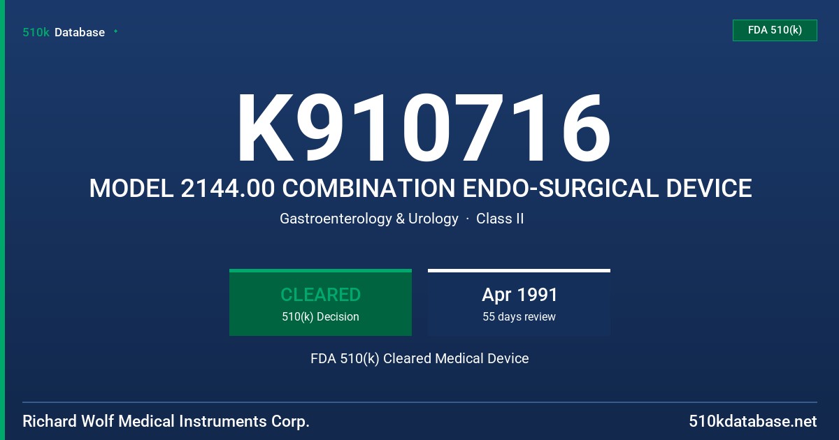 K910716 MODEL 2144.00 COMBINATION ENDO-SURGICAL DEVICE FDA 510(k) Cleared Medical Device