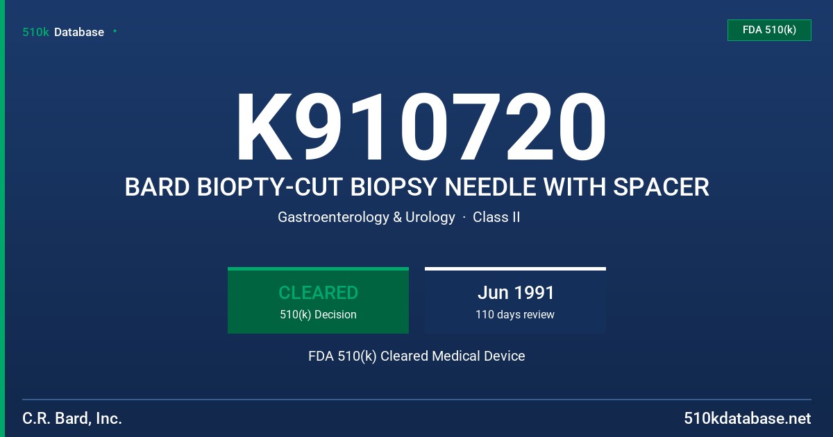 K910720 BARD BIOPTY-CUT BIOPSY NEEDLE WITH SPACER FDA 510(k) Cleared Medical Device