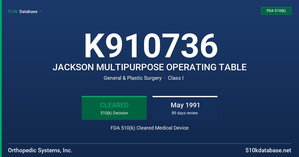 K910736 JACKSON MULTIPURPOSE OPERATING TABLE FDA 510(k) Cleared Medical Device