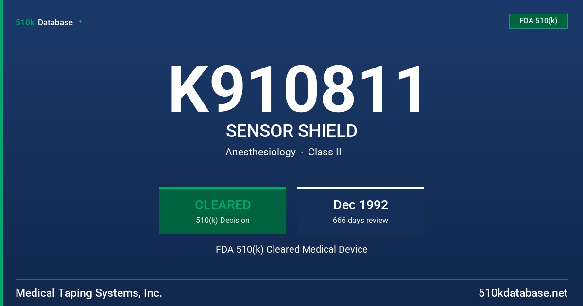 K910811 SENSOR SHIELD FDA 510(k) Cleared Medical Device