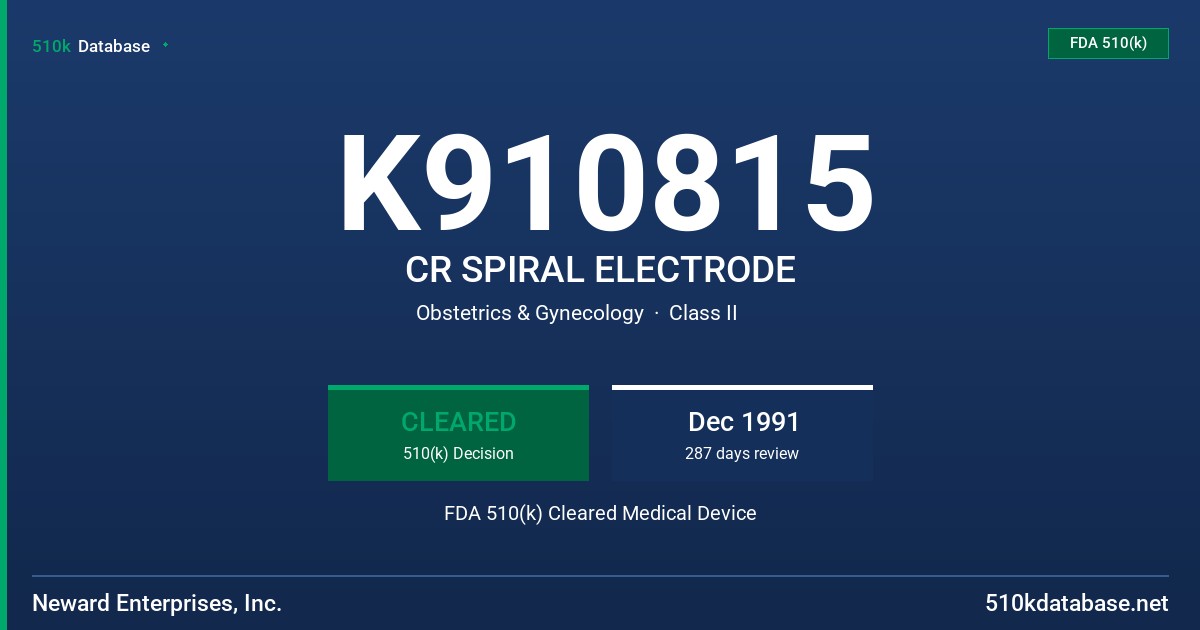 K910815 CR SPIRAL ELECTRODE FDA 510(k) Cleared Medical Device
