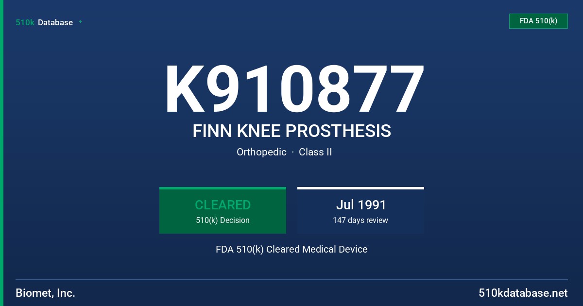 K910877 FINN KNEE PROSTHESIS FDA 510(k) Cleared Medical Device
