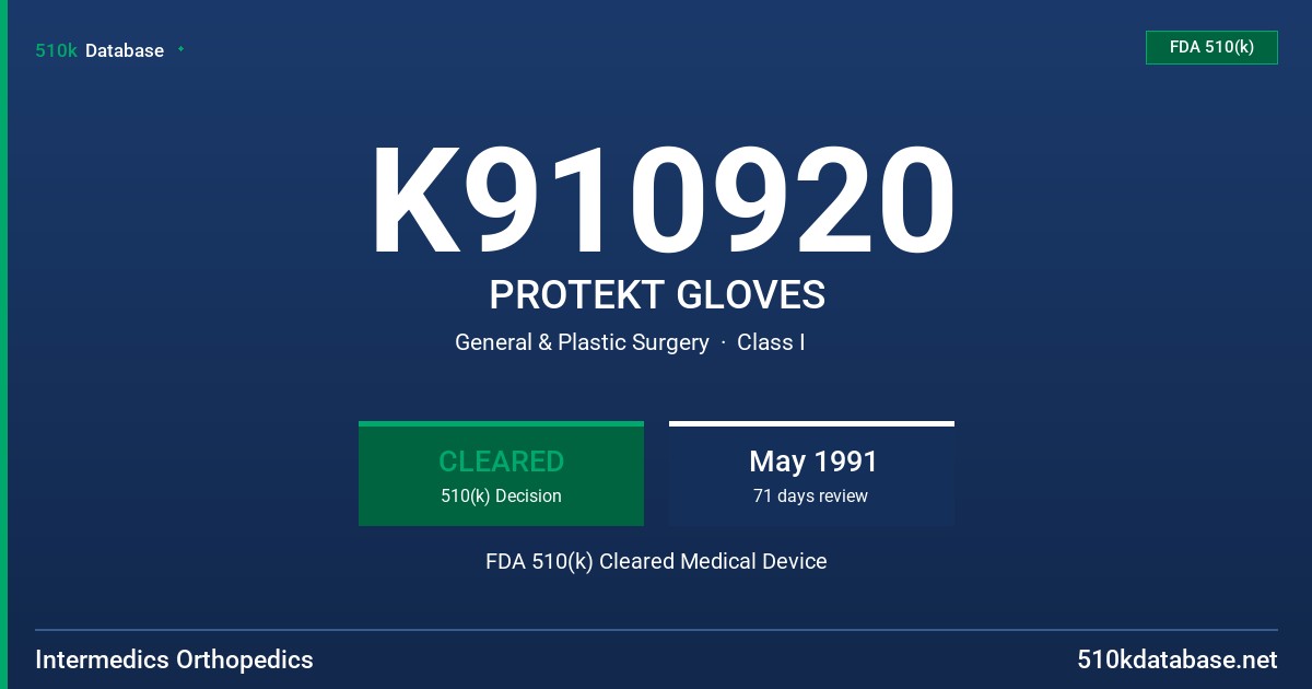 K910920 PROTEKT GLOVES FDA 510(k) Cleared Medical Device