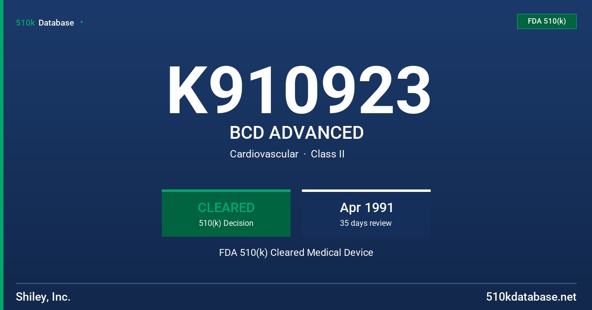 K910923 BCD ADVANCED FDA 510(k) Cleared Medical Device