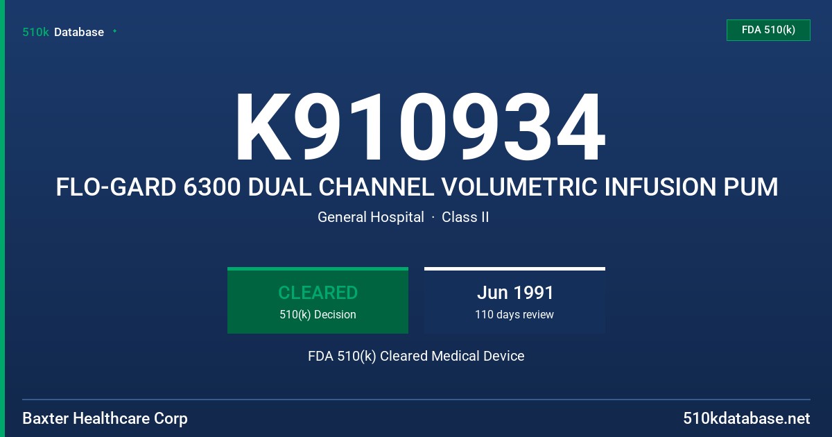K910934 FLO-GARD 6300 DUAL CHANNEL VOLUMETRIC INFUSION PUM FDA 510(k) Cleared Medical Device