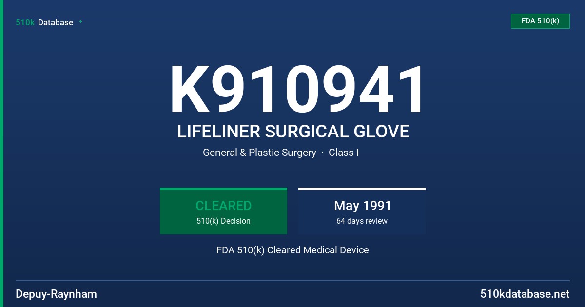 K910941 LIFELINER SURGICAL GLOVE FDA 510(k) Cleared Medical Device