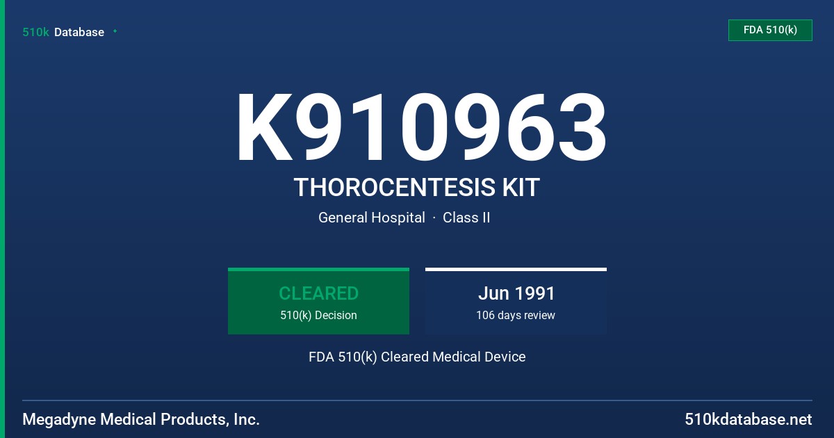 K910963 THOROCENTESIS KIT FDA 510(k) Cleared Medical Device