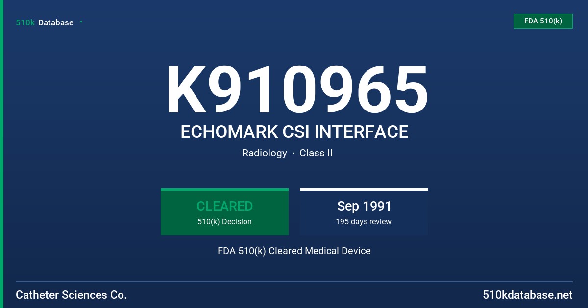 K910965 ECHOMARK CSI INTERFACE FDA 510(k) Cleared Medical Device