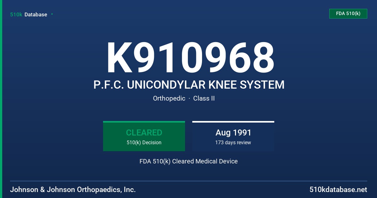 K910968 P.F.C. UNICONDYLAR KNEE SYSTEM FDA 510(k) Cleared Medical Device